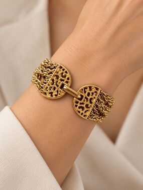 Source Unknown Gold-Tone Multi-Chain Statement Bracelet